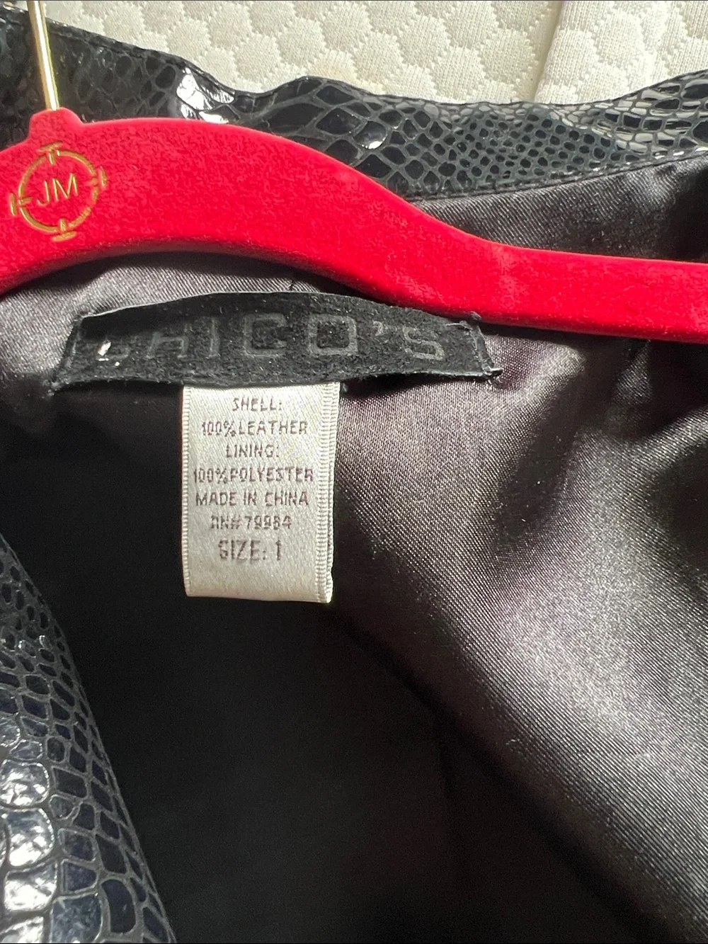 Chico's Black 100% Leather Snakeskin Zip Jacket with lining Size 1